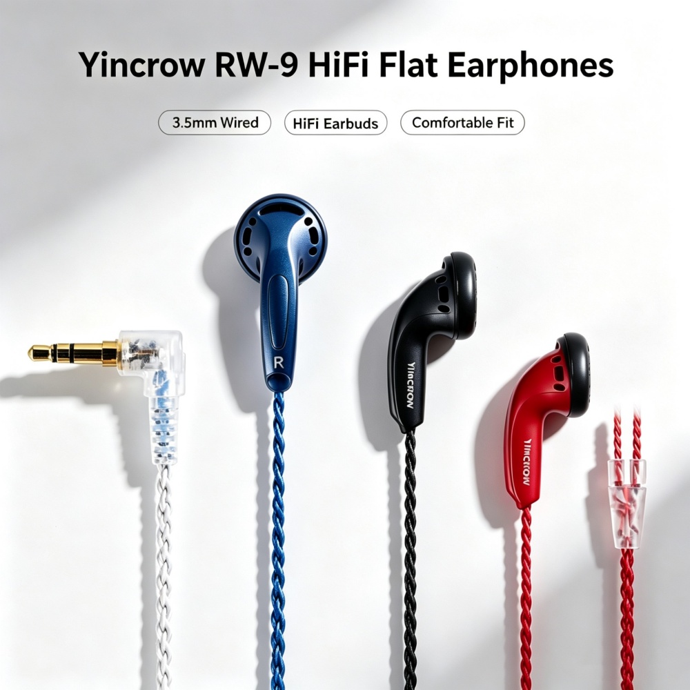 L Musical Instrument - Yincrow RW-9 HIFI フィーバーフラットヘッドイヤホン 3.5 ミリメートル有線イヤホン
