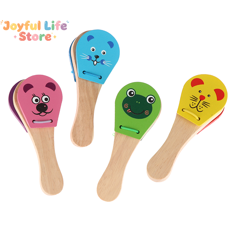 Musical Instrument For Babies - 子供の漫画木製カスタネット 5 スタッズガラガラベルベビークラッパーハンドル楽器のおもちゃ教育玩具子供のための