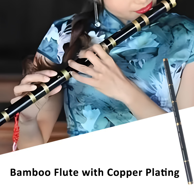 Musical Instrument Trombone - 6穴竹笛 銅メッキ付き 46cm/18.3インチ 手作り竹横笛 初心者向け楽器