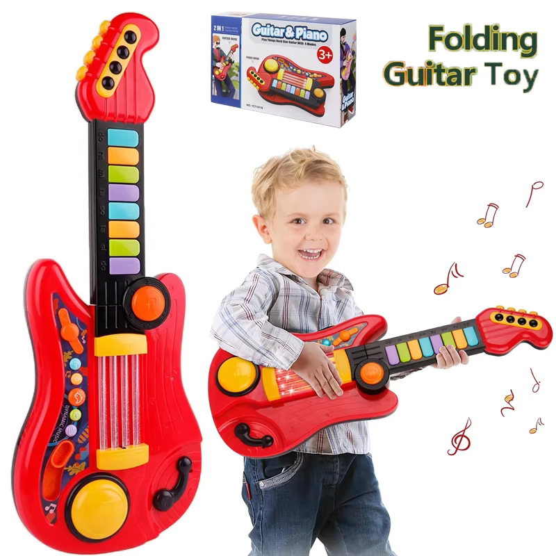 Musical Instrument Project - 子供用電動おもちゃギター,2 in 1,折りたたみ式,初心者向け,楽器,幼児教育,ギフト,クリスマスプレゼント