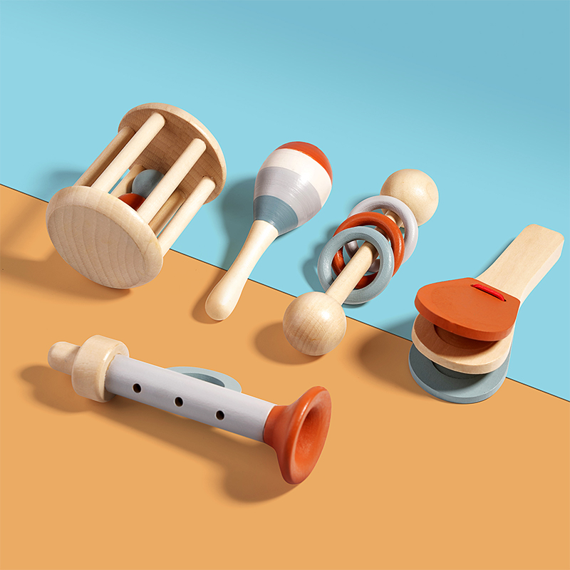 Musical Instrument Project - 天然木製ラトルおもちゃセット モンテッソーリ楽器 感覚玩具 新生児早期学習教育ギフト 3歳以上向け
