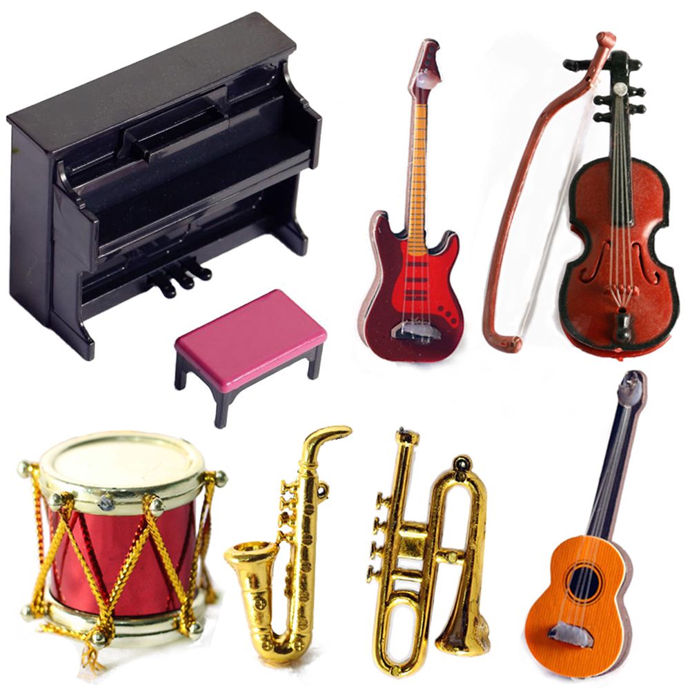 Musical Instrument Saxophone - アクセサリー付きのミニチュア人形,楽器,1/12スケール,ピアノ,ギター,ドラム,マイク,サックス,トランペットモデル