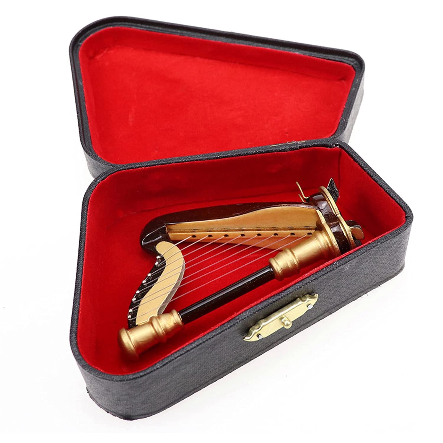 Musical Instrument Project - B05C-木製ミニチュアハープケース付きミニ楽器レプリカミニチュアドールハウスモデル家の装飾