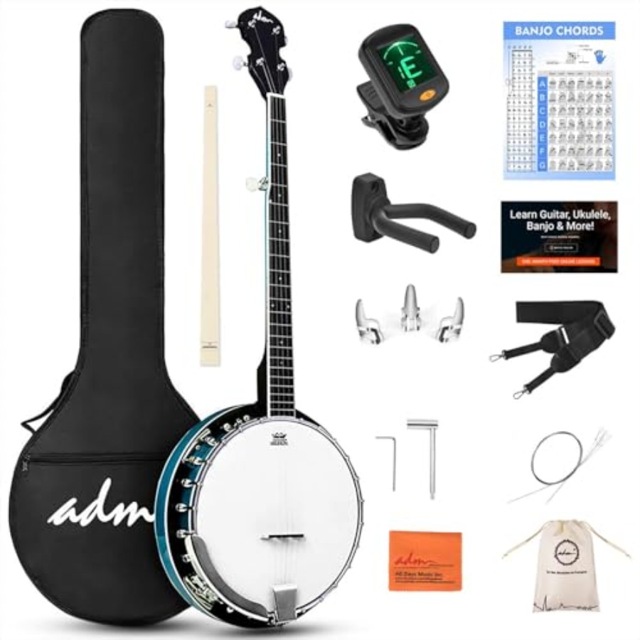 Banjo 5 String Open - バンジョー5弦フルサイズバンジョーセット、38インチ初心者向けバンジョーキット（レゾネーター、レモドラムヘッド、オープンバックまたはクローズドバック付き）、ギフトパック