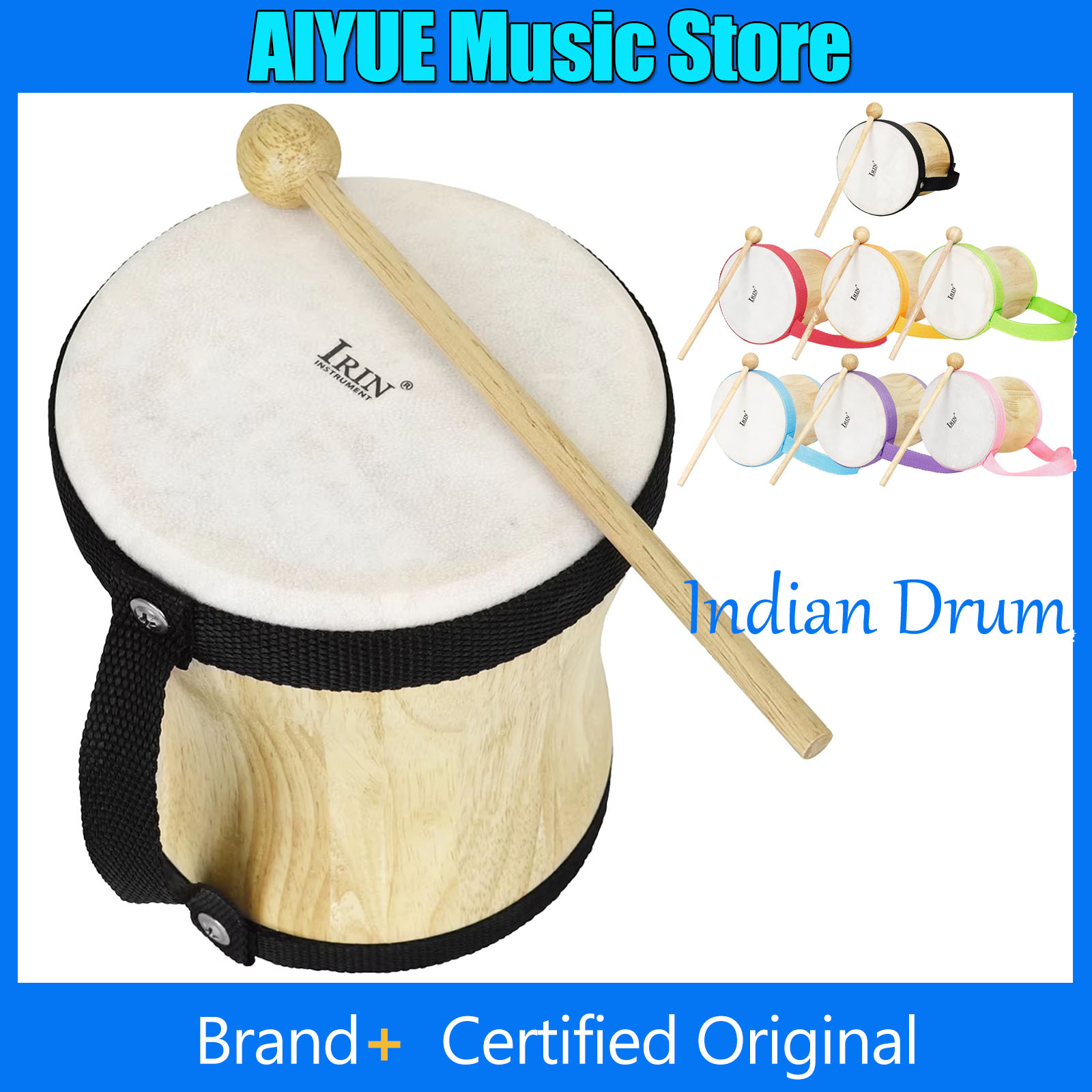 Musical Instrument Indian - IRIN インドドラム木製羊皮ハンドドラムインドドラマー Orff ギフト音楽幼児ドラム教育ドラム打楽器