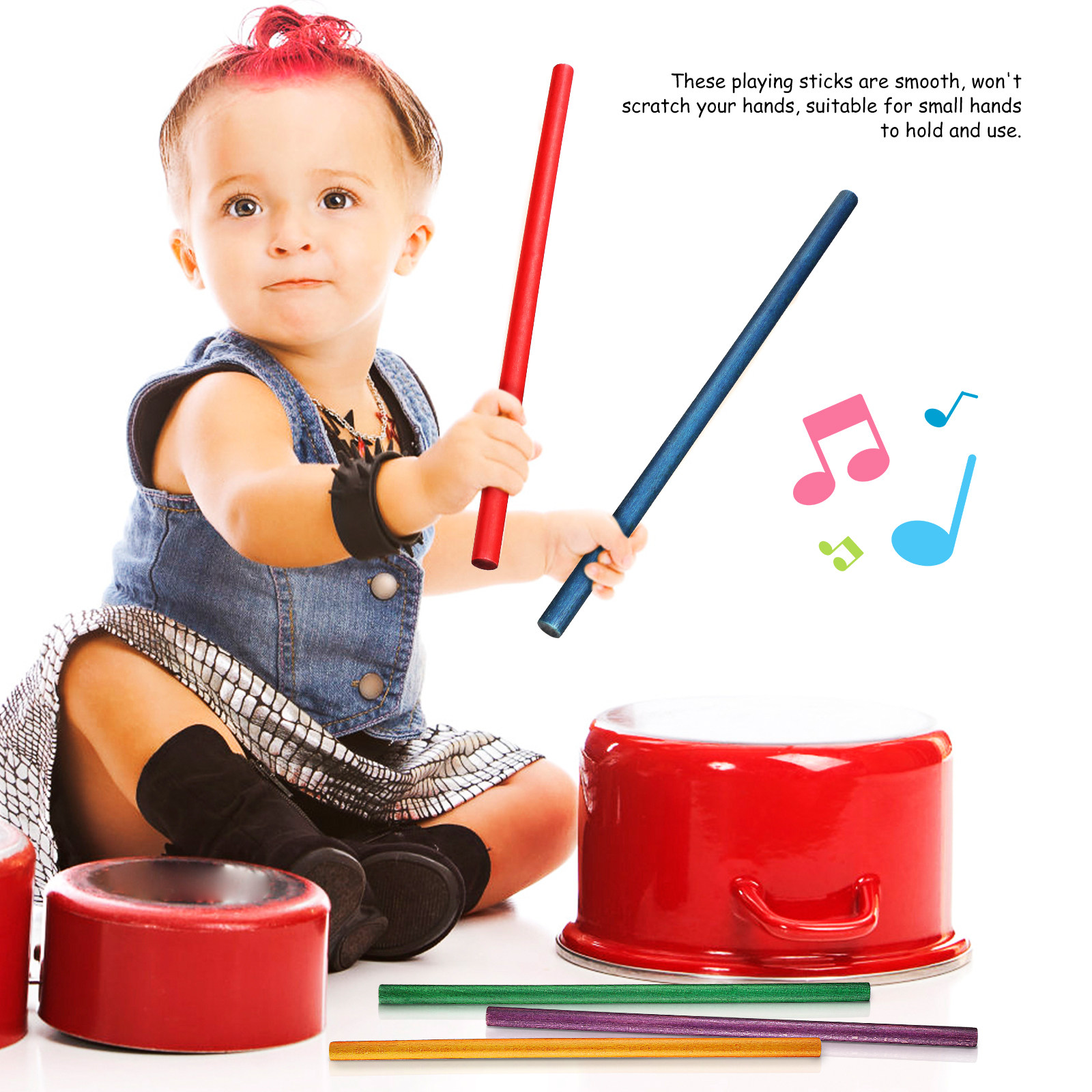 16 個の木製リズムスティックカラフルな音楽教育楽器子供用パ - Musical Instrument For Babies のレビューと価格