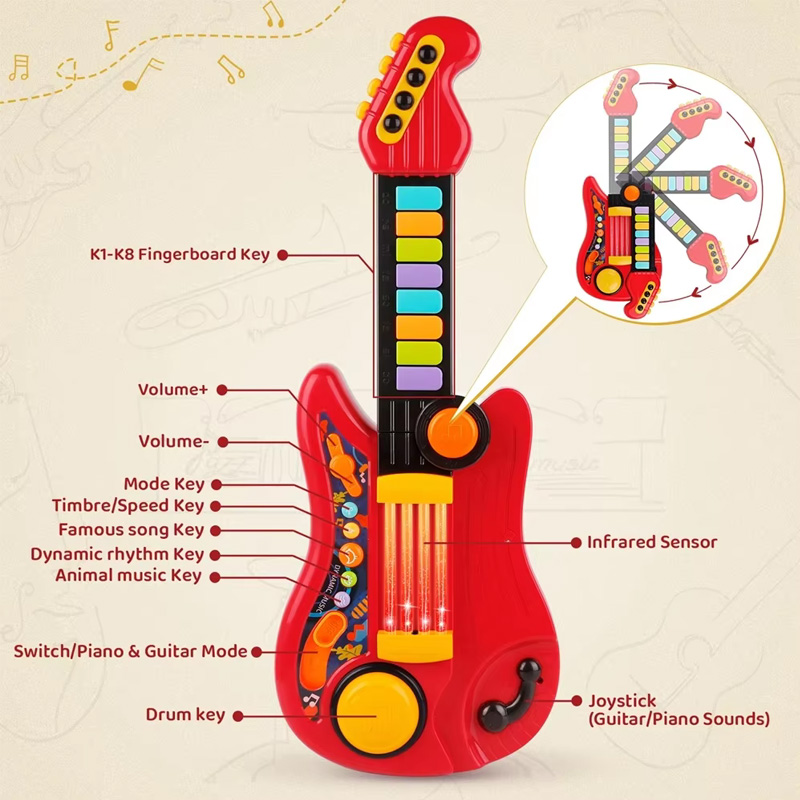 子供用電動おもちゃギター,2 in 1,折りたたみ式,初心者 - Musical Instrument Project のレビューと価格