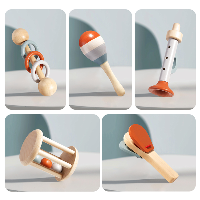 天然木製ラトルおもちゃセット モンテッソーリ楽器 感覚玩具  - Musical Instrument Project のレビューと価格