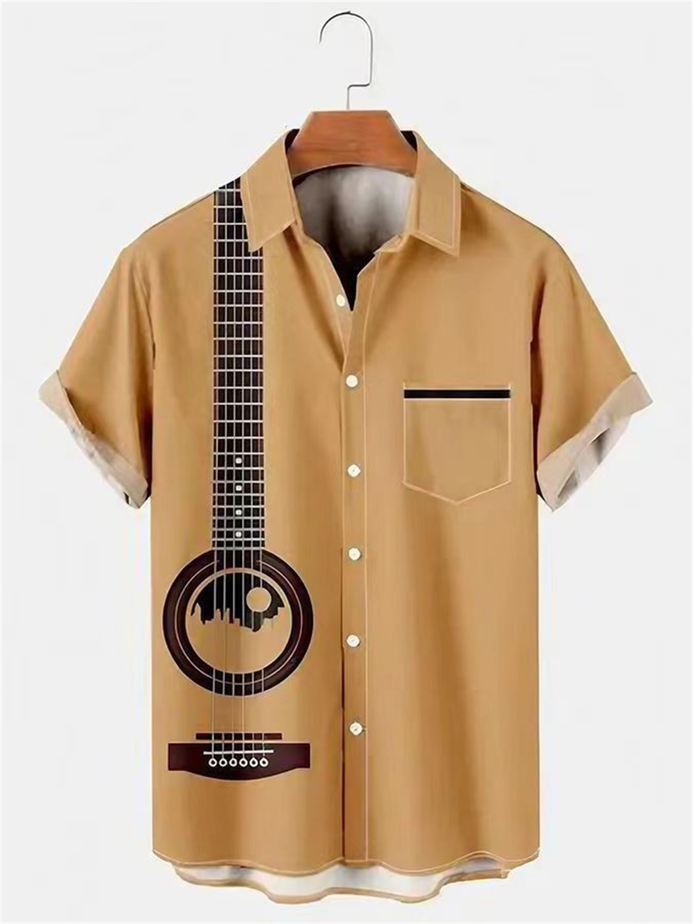 夏の国境を越えた新しい3D楽器プリントハワイシリーズ半袖メン - Musical Instrument Hawaii のレビューと価格